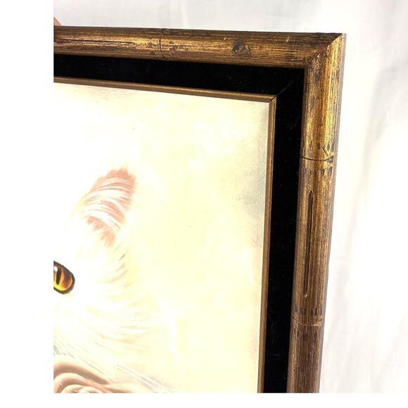 VTG White Cat Oil Painting Signed Original Hand Painted Art Canvas Framed OOAK - Picture 7 of 10